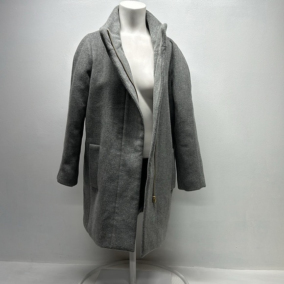 J Crew City Coat Peacoat Jacket Wool Funnel Neck Full Zip Pockets Gray Size 8 - Picture 2 of 9